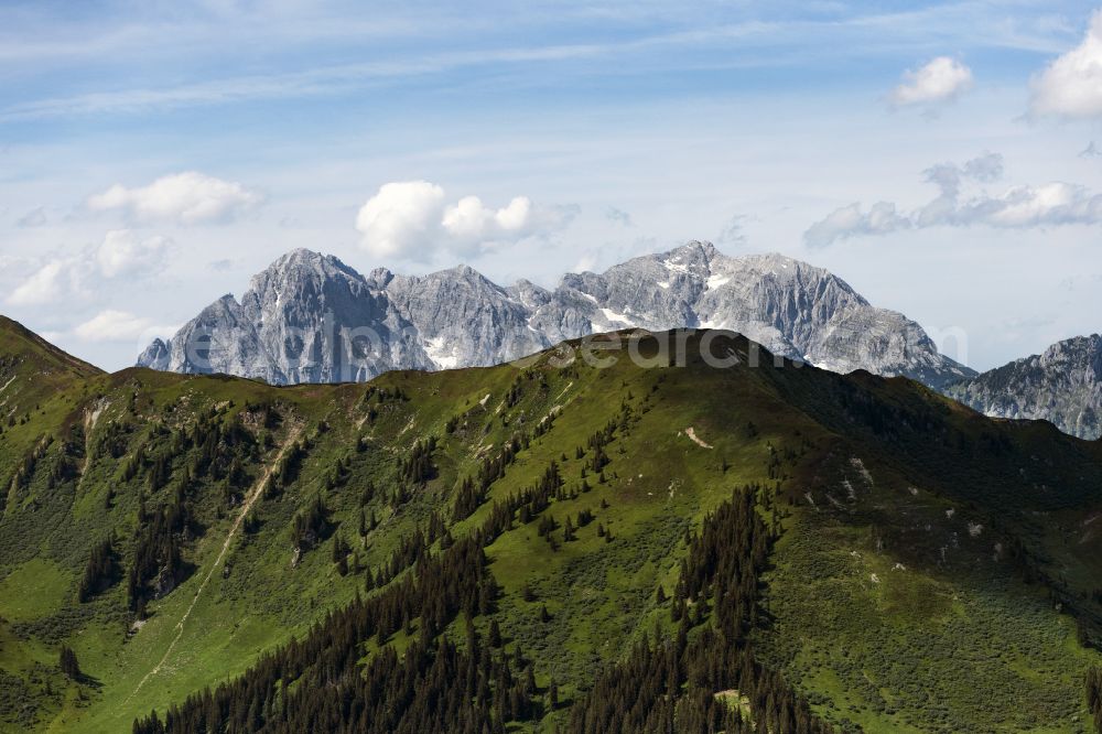 Brandschink from above - Rock massif and mountain landscape of the Austrian Alps at the Gesaeuse National Park on the Treglwang road in Brandschink in Styria, Austria