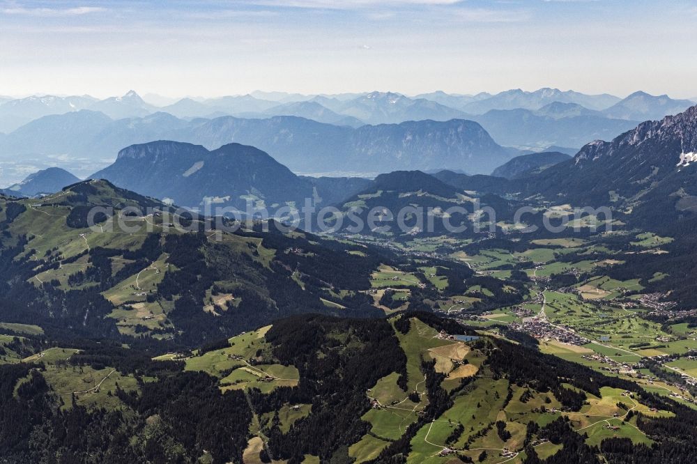 Ellmau from above - Rock and mountain landscape on Wilden Kaiser, Asbergsee and Elmau in Ellmau in Tirol, Austria