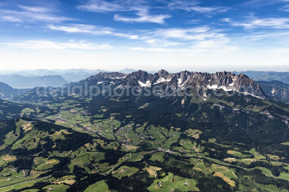 Aerial image Ellmau - Rock and mountain landscape Wilder Kaiser in Ellmau in Tirol, Austria