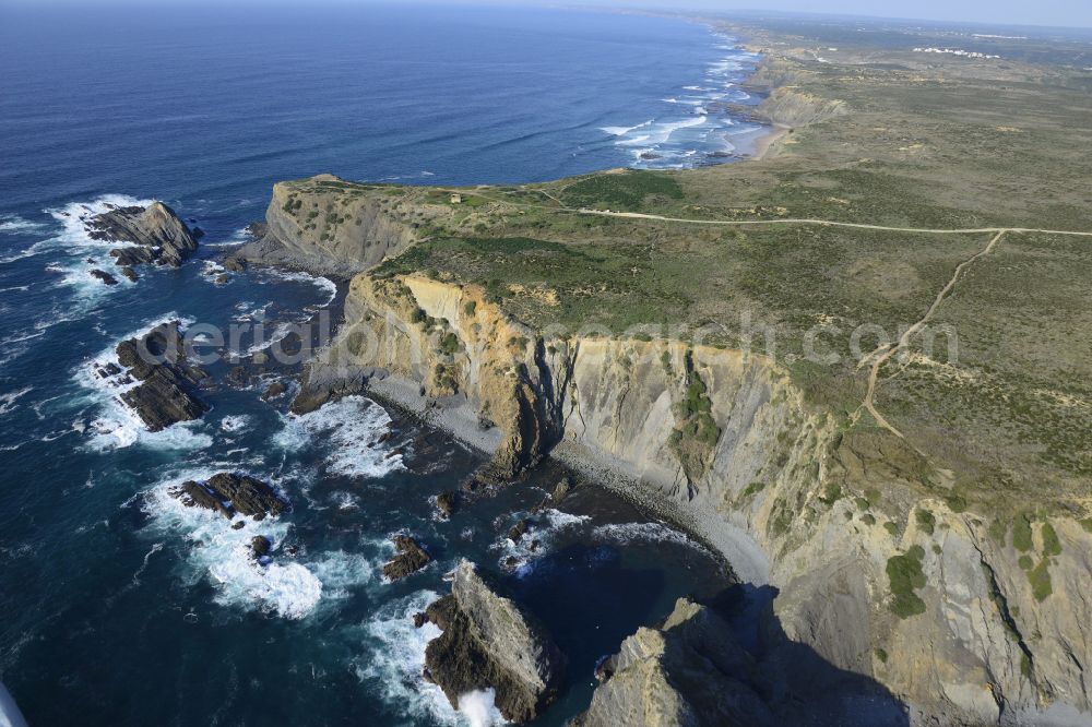 Aljezur from above - Rock Coastline on the cliffs of Atlantic in Aljezur in Faro, Portugal