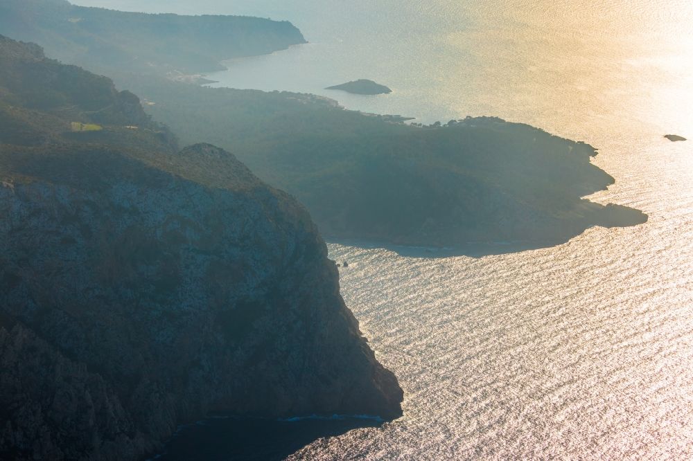 Andratx from the bird's eye view: Rock Coastline on the cliffs at Punta Blanca in Andratx in Balearic islands, Spain