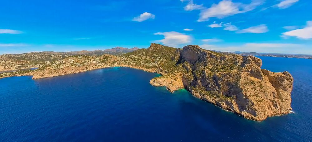 Port d'Andratx from the bird's eye view: Rock Coastline on the cliffs Cap of Llamp near Port d'Andratx in Balearic islands, Spain
