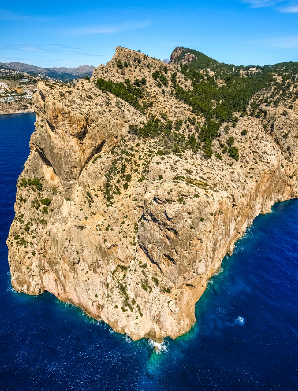 Aerial image Port d'Andratx - Rock Coastline on the cliffs Cap of Llamp near Port d'Andratx in Balearic islands, Spain
