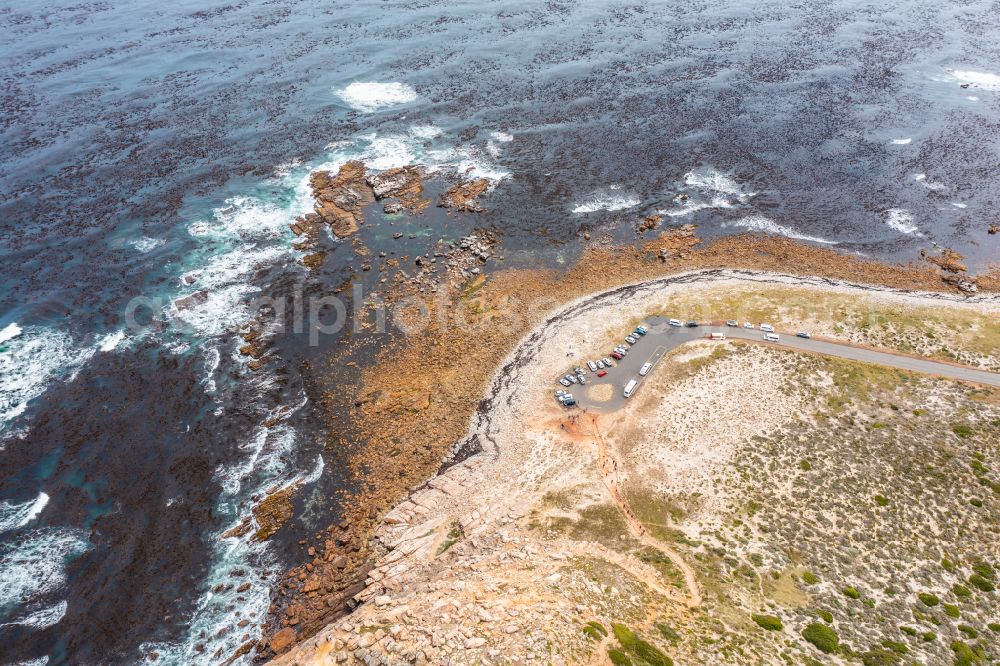 Aerial photograph Kapstadt - Rock Coastline on the cliffs Cape of good hope in Cape Town in Westkap, South Africa