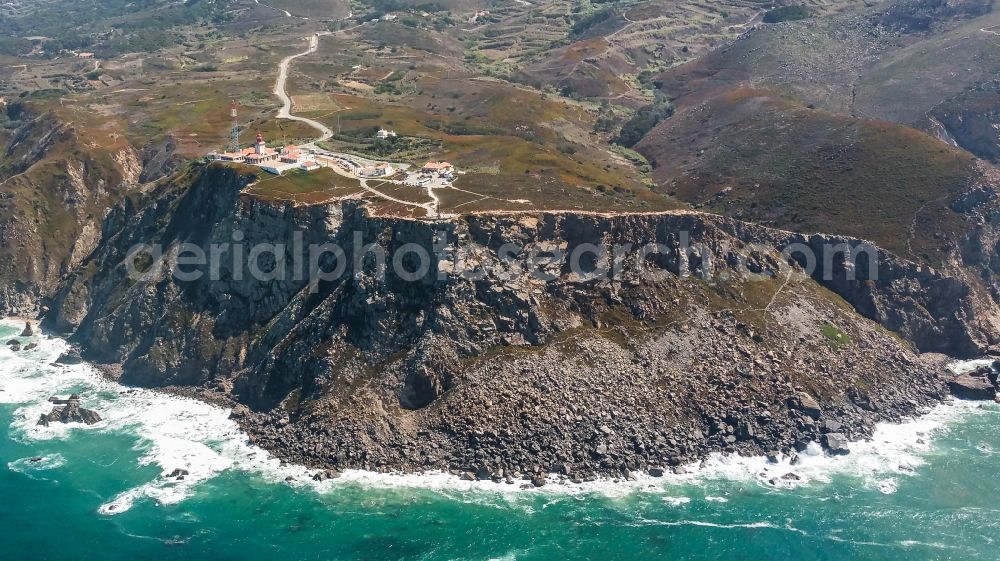 Colares from the bird's eye view: Rock Coastline on the cliffs of the North Atlantic Ocean in the district Colares in Cabo da Roca in Lisbon, Portugal
