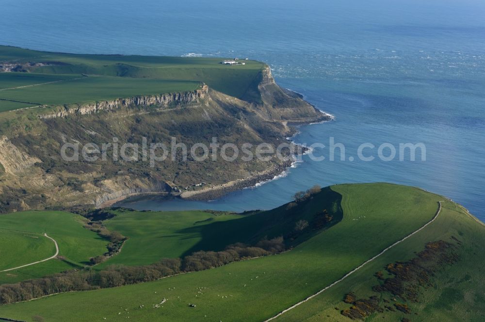 Aerial image Worth Matravers - Rock Coastline on the cliffs of English Channel in Worth Matravers in England, United Kingdom