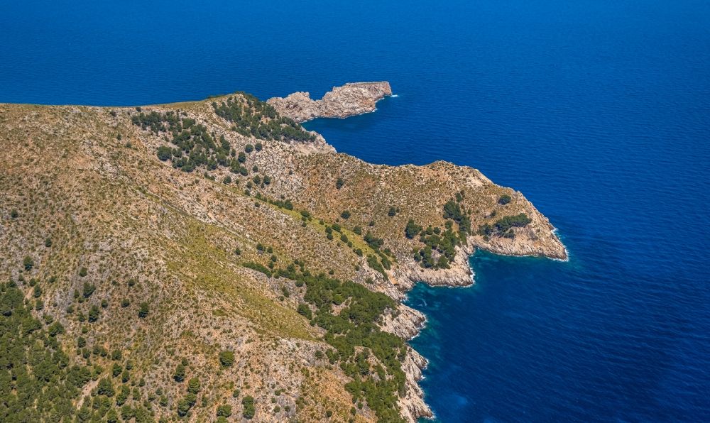 Capdepera from above - Plateau in the water on Cap of Freu in Capdepera in Balearic islands, Spain