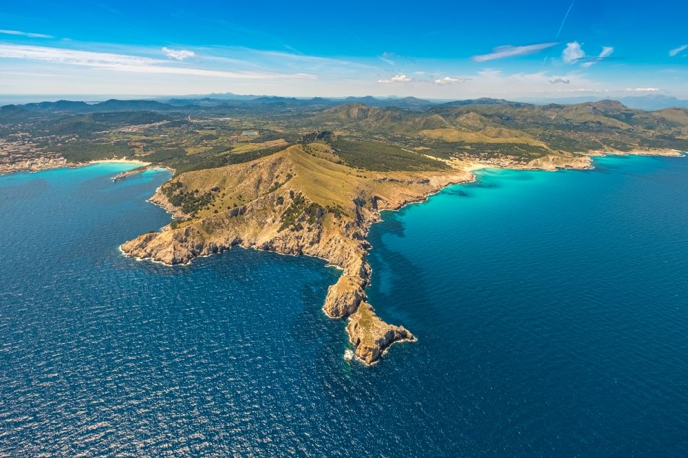 Aerial image Capdepera - Plateau in the water on Cap of Freu in Capdepera in Balearic islands, Spain
