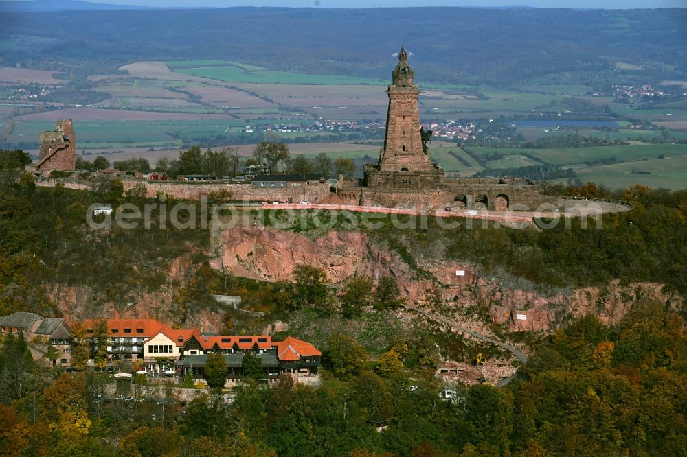 Aerial image Steinthaleben - Rock securing at the historical monument Kyffhaeuserdenkmals near Steinthaleben in Kyffhaeuserland in the state of Thuringia