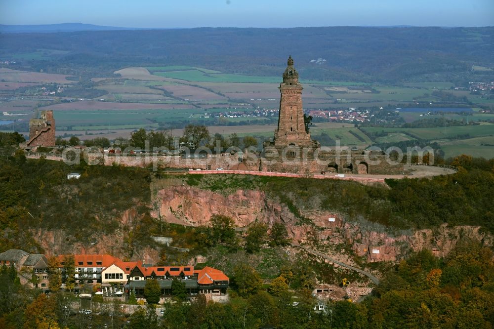 Aerial photograph Steinthaleben - Rock securing at the historical monument Kyffhaeuserdenkmals near Steinthaleben in Kyffhaeuserland in the state of Thuringia