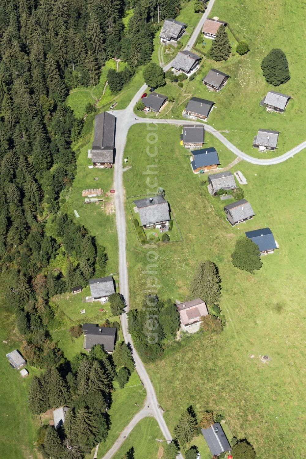 Aerial image Schwarzenberg - Holiday house plant of the park on Boedele in Schwarzenberg in Vorarlberg, Austria