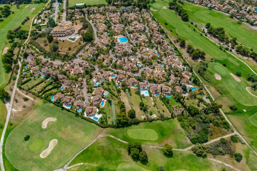 Aerial image Calvia - Holiday house plant of the park at the golf course Golf Santa Ponca along the Avinguda del Golf in Calvia in Balearic island of Mallorca, Spain