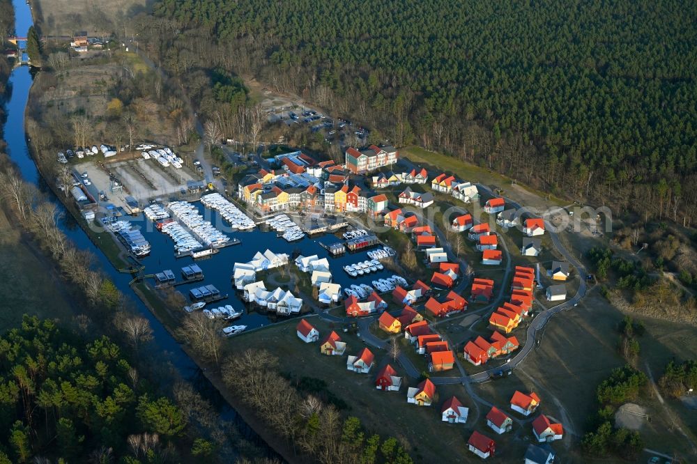 Aerial image Kleinzerlang - Holiday house plant of the park Marina Wolfsbruch in Kleinzerlang in the state Brandenburg, Germany