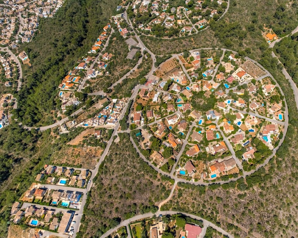 Manacor from above - Holiday house plant of the park in a round circle shape in Manacor in Balearic island of Mallorca, Spain