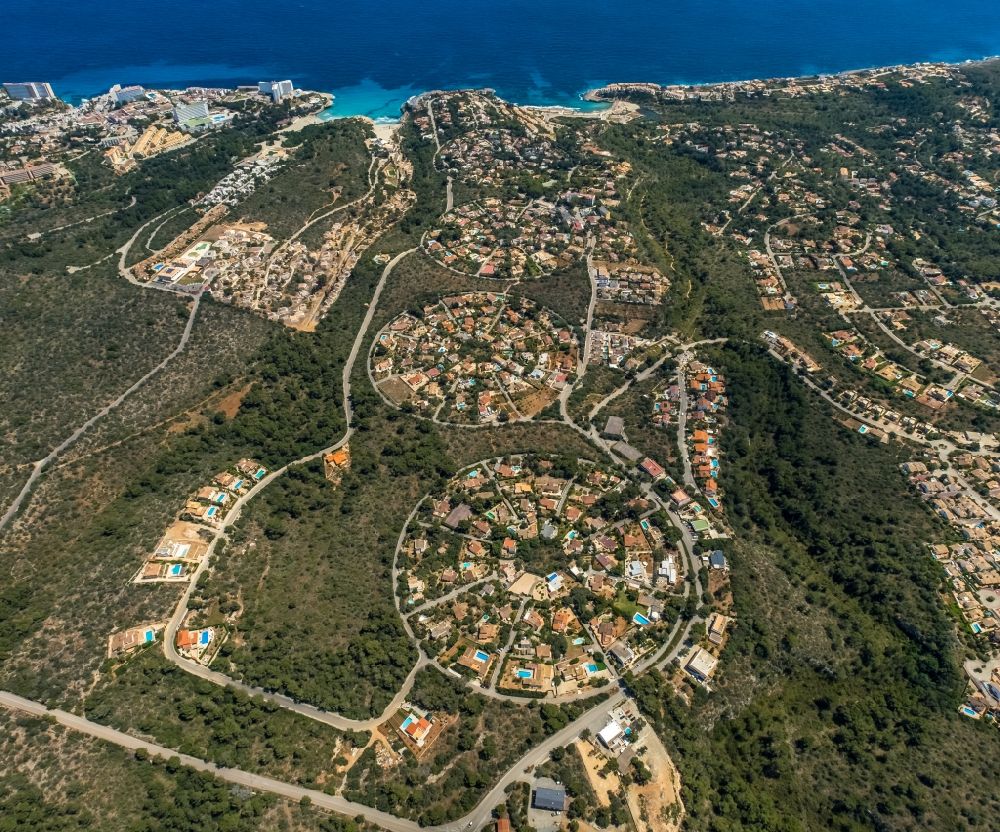 Aerial image Manacor - Holiday house plant of the park in a round circle shape in Manacor in Balearic island of Mallorca, Spain