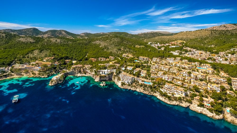 Aerial image Cala Fornells - Holiday home complexes in the Bay of in Cala Fornells in the Balearic Island of Mallorca, Spain