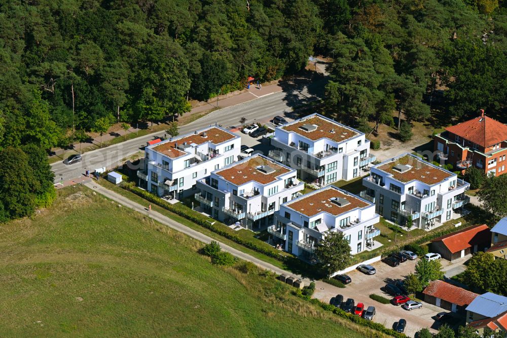 Ostseebad Boltenhagen from the bird's eye view: Building of an apartment building used as an apartment complex Upstalsboom Aparthotel on street Ostseeallee in Ostseebad Boltenhagen at the baltic sea coast in the state Mecklenburg - Western Pomerania, Germany