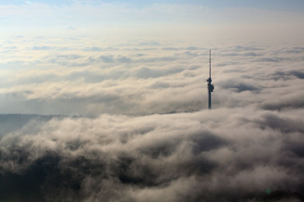 Bettingen from the bird's eye view: Television Tower St. Chrischona in Bettingen in Basel, Switzerland is Standing out of the autumn fog