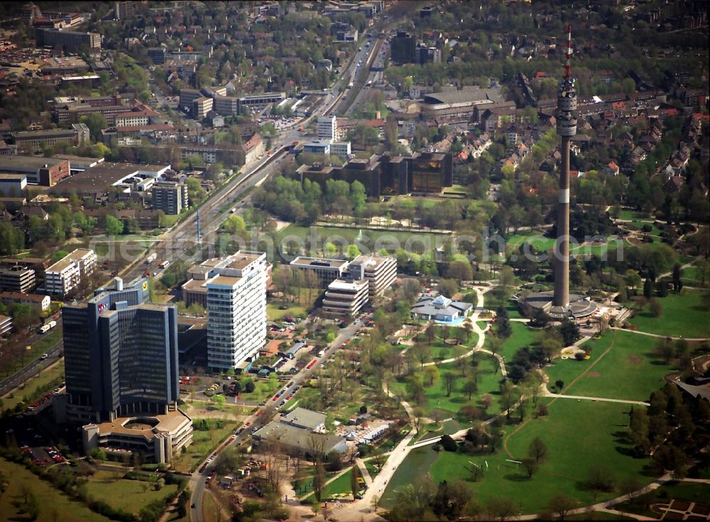 Dortmund from above - Television Tower Florian- Turm in the district Ruhrallee Ost on park Westfalenpark in Dortmund in the state North Rhine-Westphalia, Germany