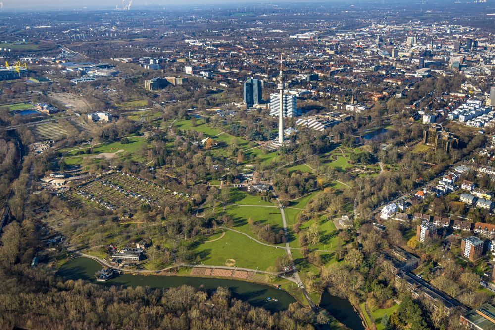 Dortmund from above - television Tower Florian- Turm in the district Ruhrallee Ost on park Westfalenpark in Dortmund in the state North Rhine-Westphalia, Germany