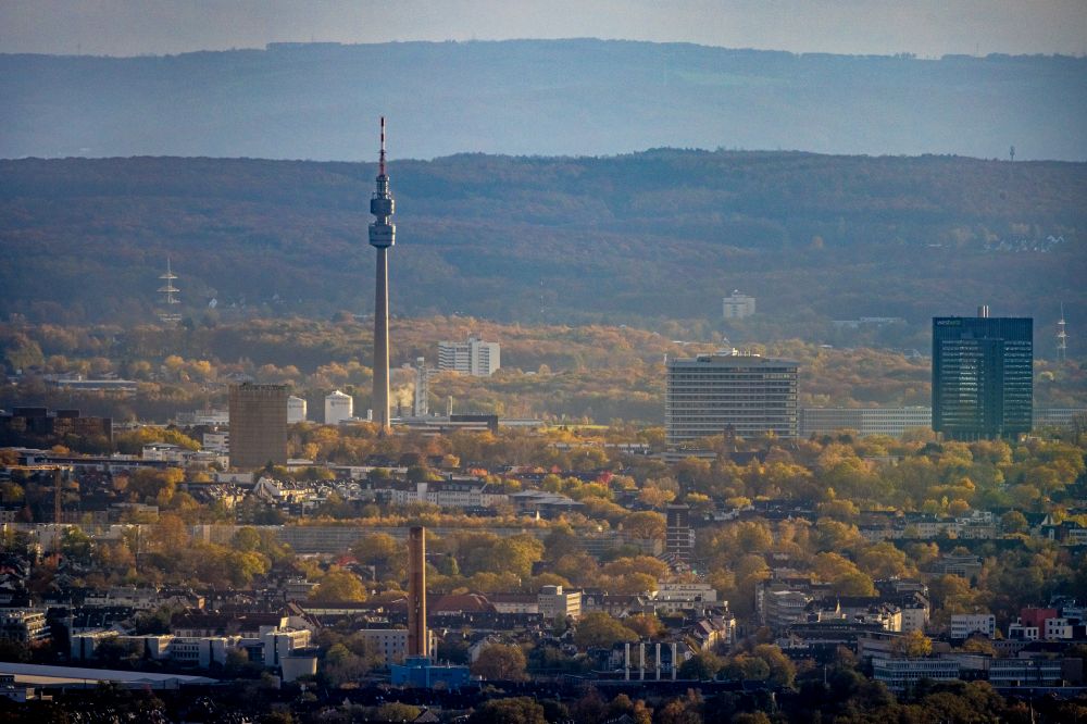 Dortmund from above - television Tower Florian- Turm in the district Ruhrallee Ost on park Westfalenpark in Dortmund in the state North Rhine-Westphalia, Germany