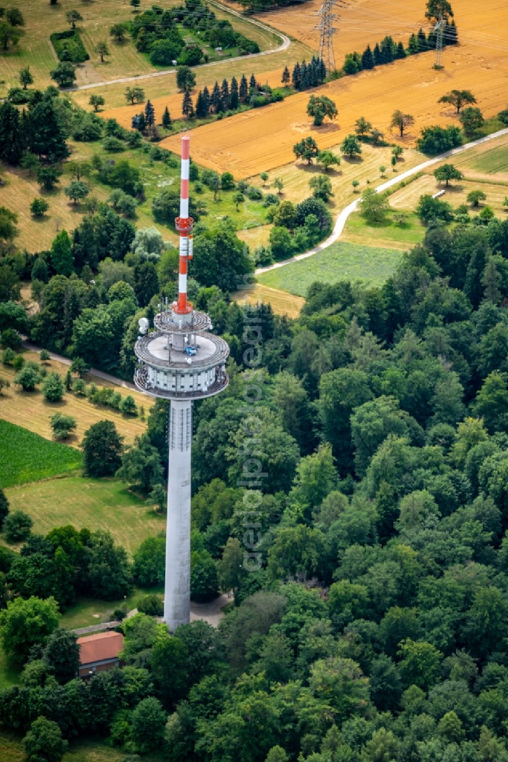 Aerial image Grünwettersbach - Television Tower Gruenwettersbach in Gruenwettersbach in the state Baden-Wurttemberg, Germany