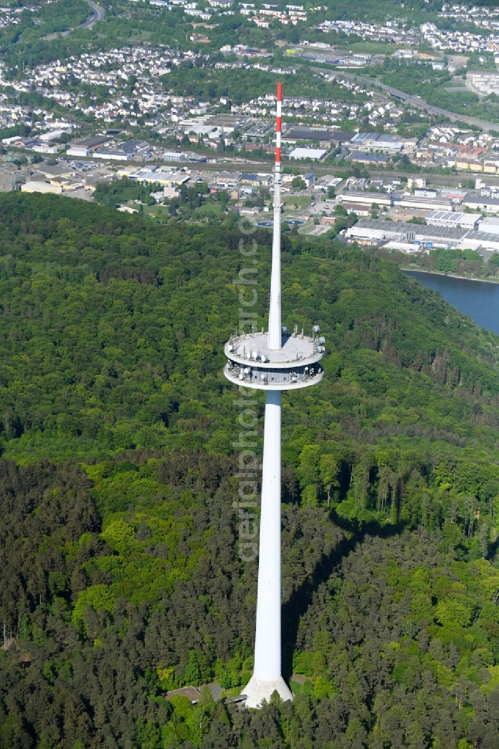 Aerial image Koblenz - Television Tower Fernmeldeturm Kuehkopf in Koblenz in the state Rhineland-Palatinate, Germany