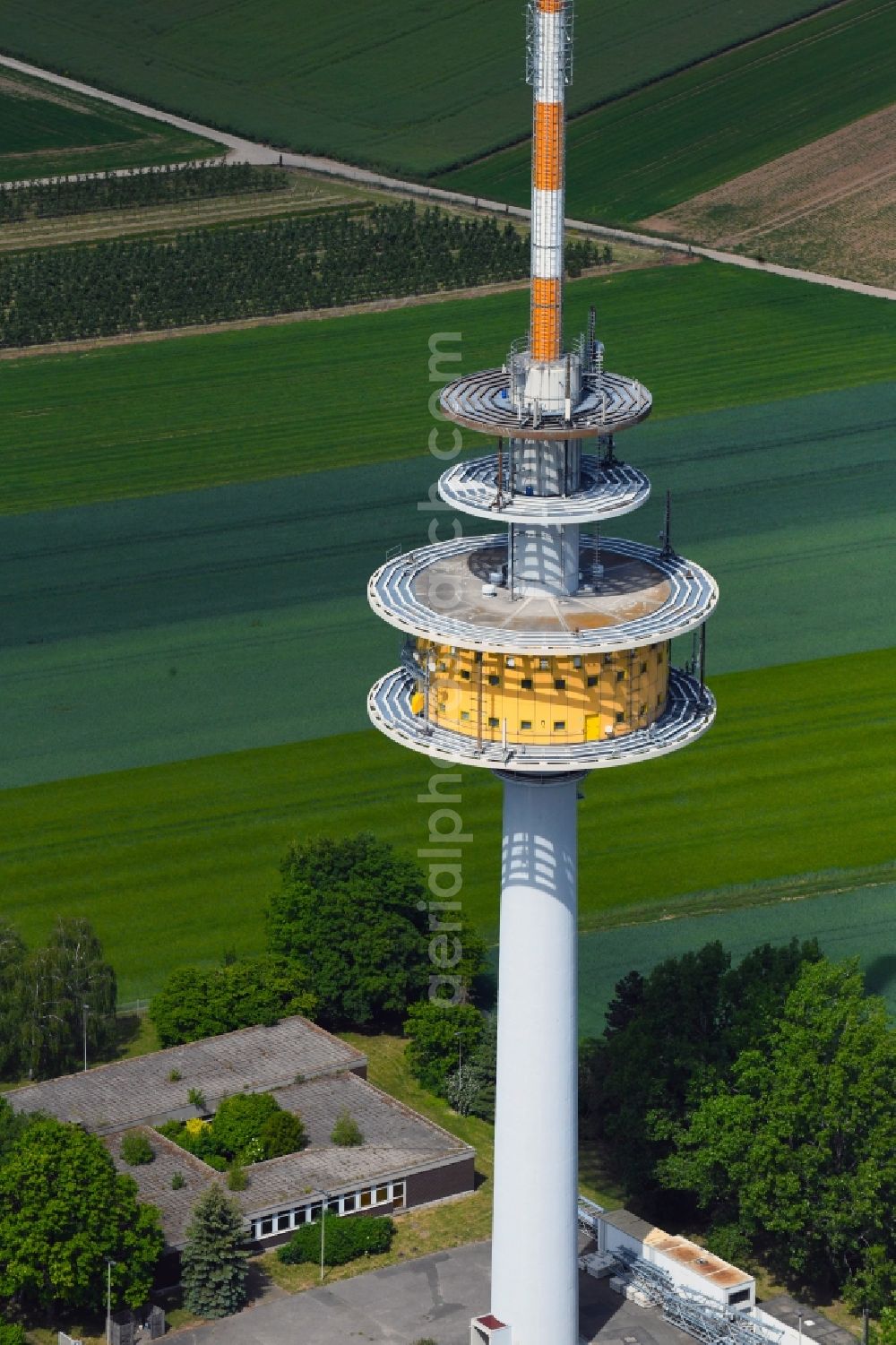 Ober-Olm from above - Television Tower in Ober-Olm in the state Rhineland-Palatinate, Germany