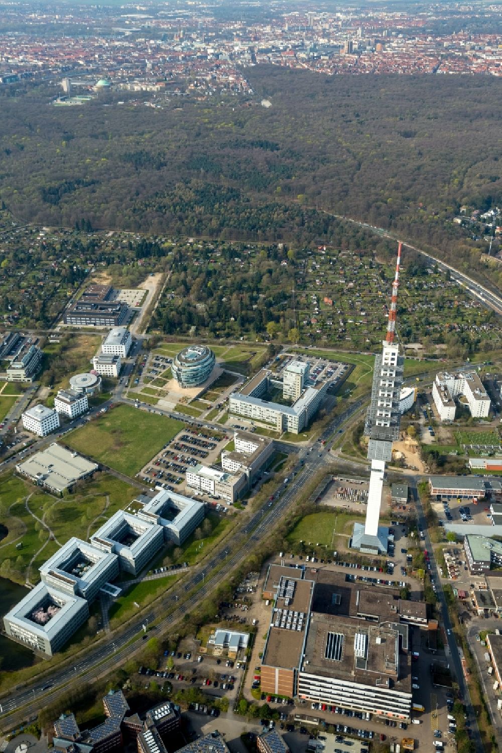 Aerial photograph Hannover - Television Tower Telemax in the district Buchholz-Kleefeld in Hannover in the state Lower Saxony, Germany