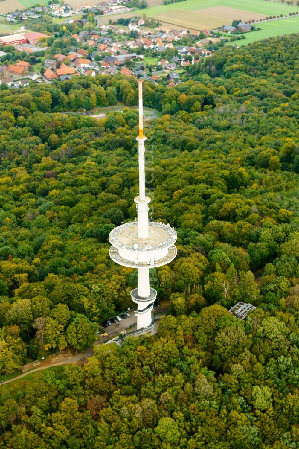 Porta Westfalica from the bird's eye view: Television Tower in Porta Westfalica in the state North Rhine-Westphalia, Germany