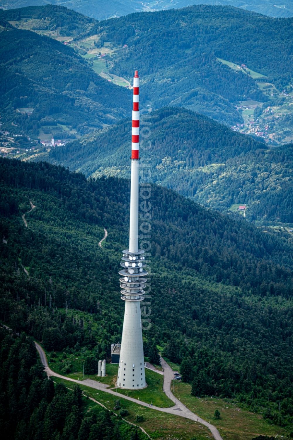 Aerial image Sasbachwalden - Television Tower of Suedwestrundfunk Sender Hornisgrinde on Hornisgrinoftrasse in Sasbachwalden in the state Baden-Wurttemberg, Germany