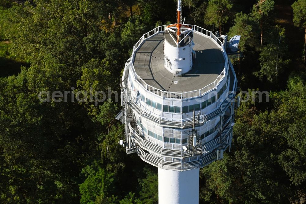 Schönwalde-Glien from above - Television Tower Fernmeldeturm Perwenitz in Schoenwalde-Glien in the state Brandenburg, Germany