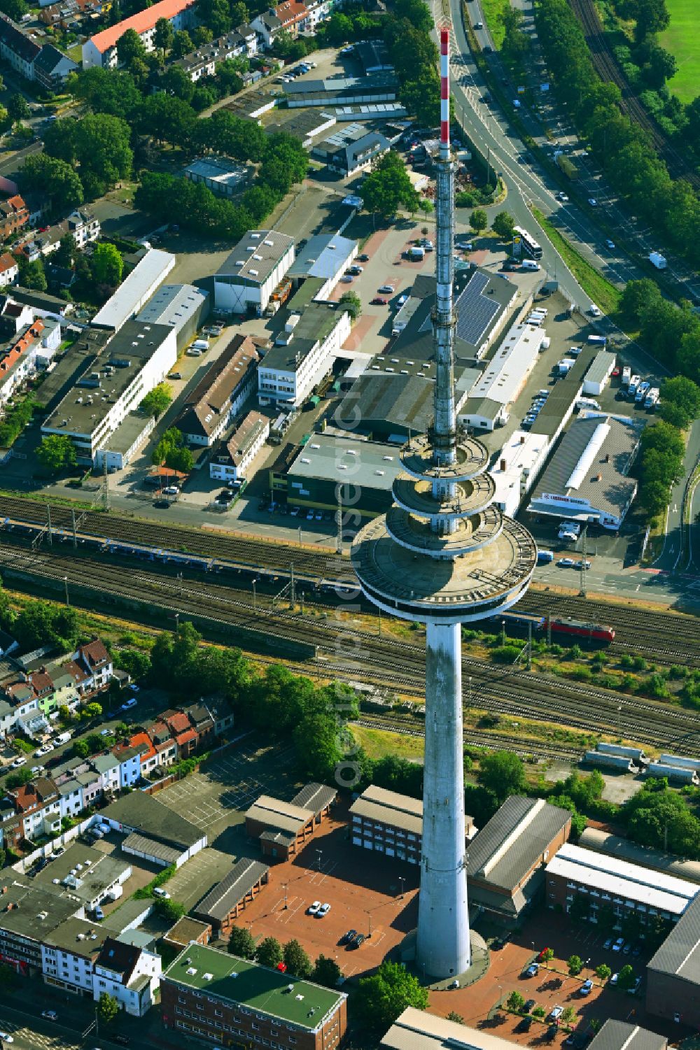 Bremen from the bird's eye view: Television Tower in the Walle part in the North on street Hans-Boeckler-Strasse of Bremen in Germany