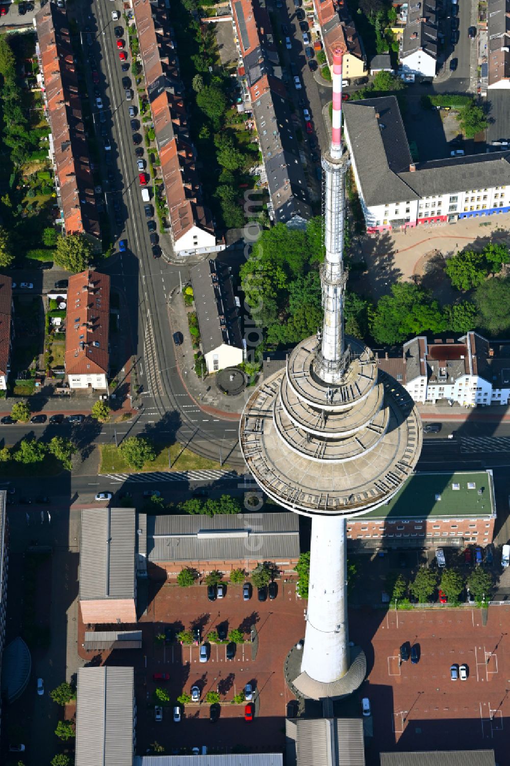 Aerial image Bremen - Television Tower in the Walle part in the North on street Hans-Boeckler-Strasse of Bremen in Germany