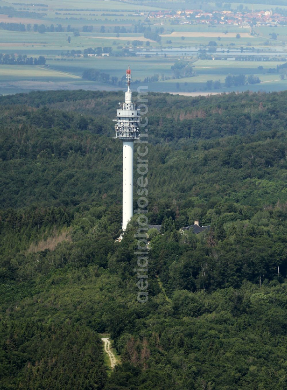 Steinthaleben from above - Television Tower in Kyffhaeusergebirge in Steinthaleben in the state Thuringia, Germany