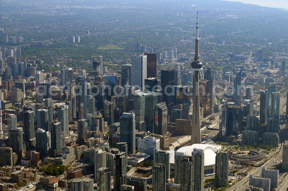 Toronto from above - Television Tower CN Tower on Front St W in the district Old Toronto in Toronto in Ontario, Canada