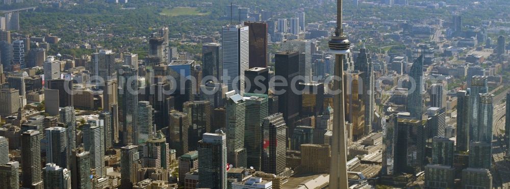 Aerial image Toronto - Television Tower CN Tower on Front St W in the district Old Toronto in Toronto in Ontario, Canada