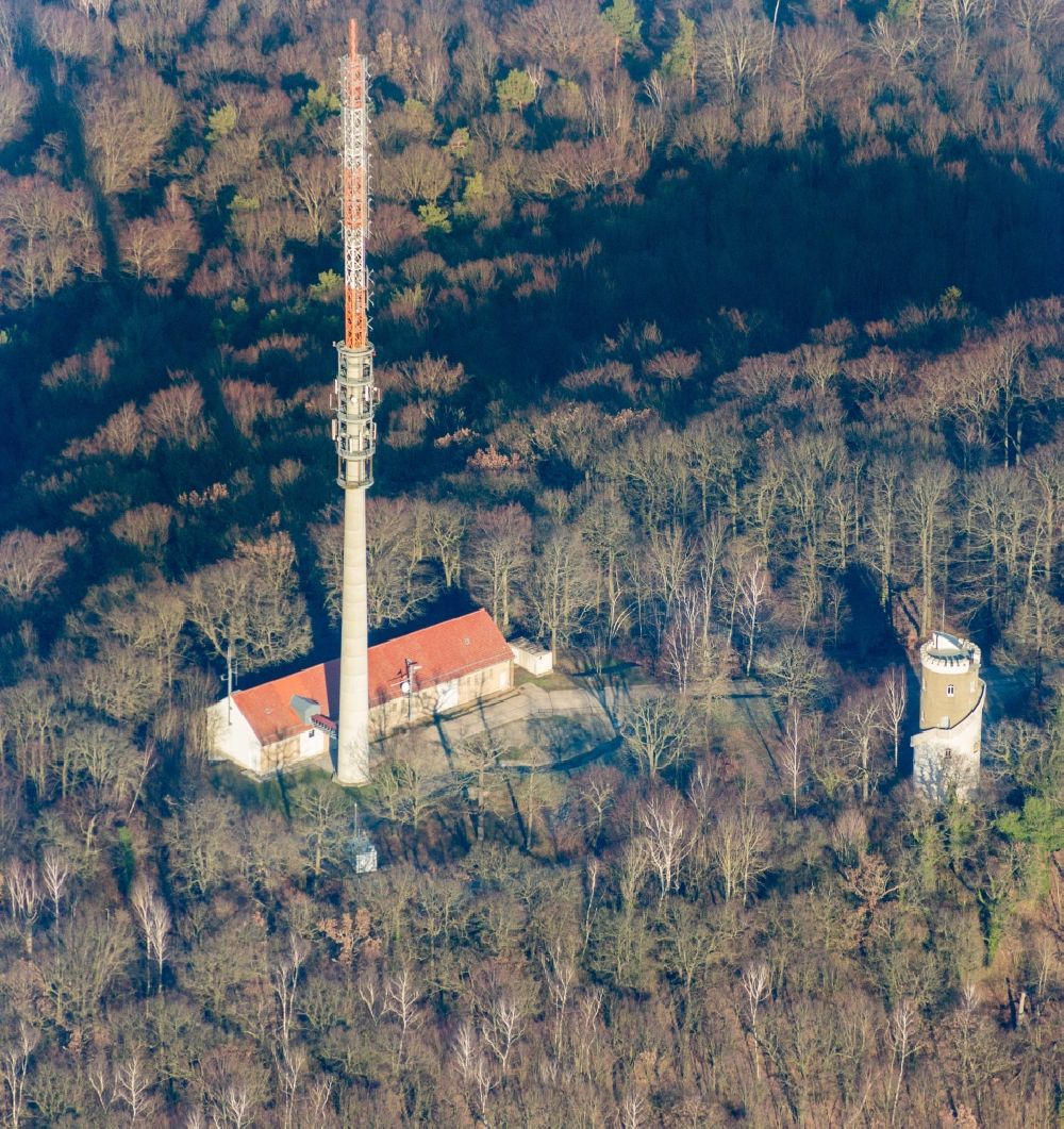 Wermsdorf from the bird's eye view: Television Tower sowie Aussichtsturm on Collmberg in Wermsdorf in the state Saxony, Germany