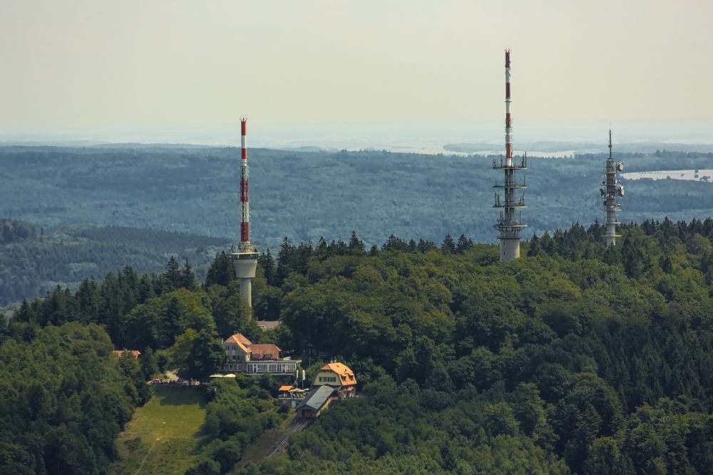 Aerial image Heidelberg - Telecommunications tower and radio relay stations in the outskirts of Heidelberg in Baden-Wuerttemberg