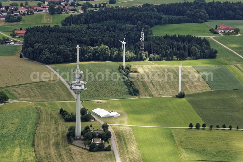 Aerial image Schnaitsee - Telecommunications tower Schnaitsee and radio mast for mobile between Garting and Obernhof in the state Bavaria. The radio systems have been the subject of discussions about electrosmog