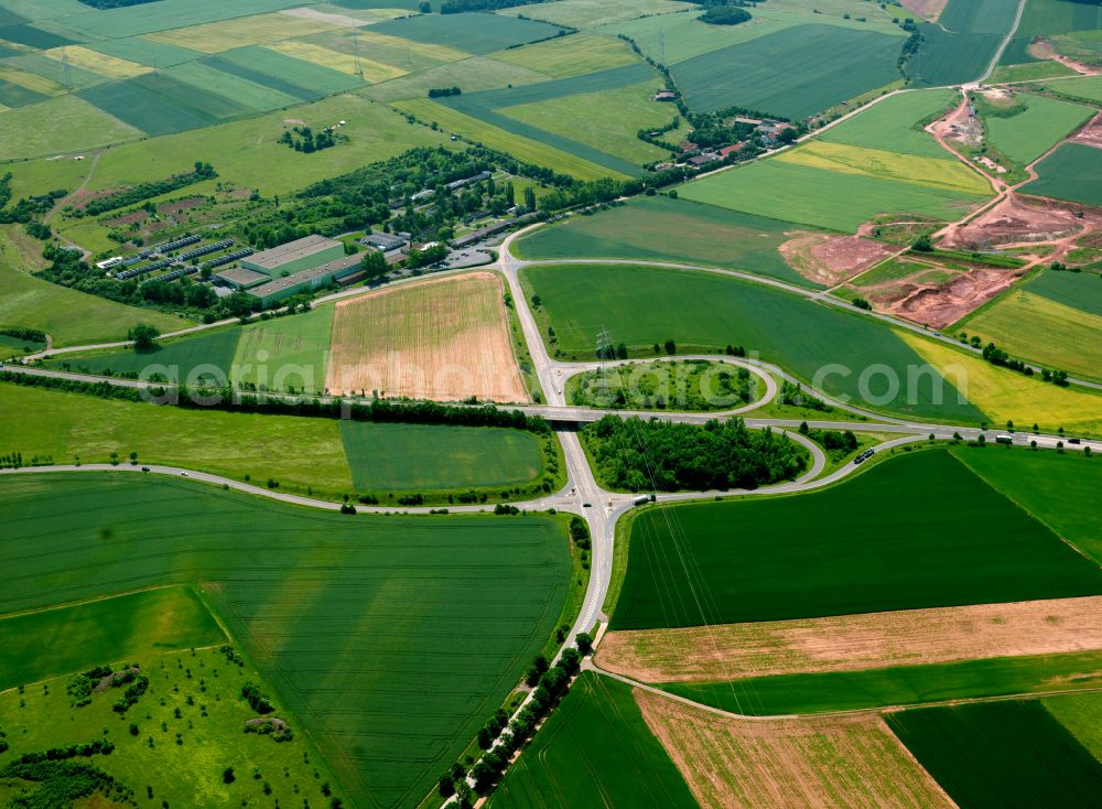 Aerial image Göllheim - Routing and lanes in the course of the trunk road - federal highway B 47 with driveway and exit in Goellheim in the state Rhineland-Palatinate, Germany