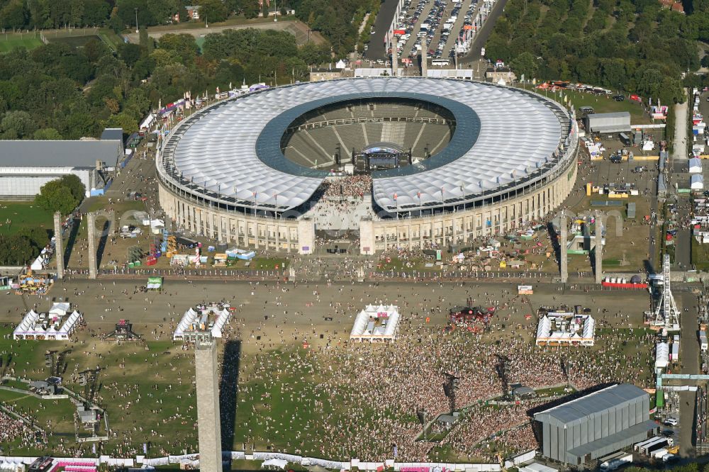Aerial image Berlin - Festival Lollapalooza sports venue area of the arena of the Olympic Stadium in Berlin
