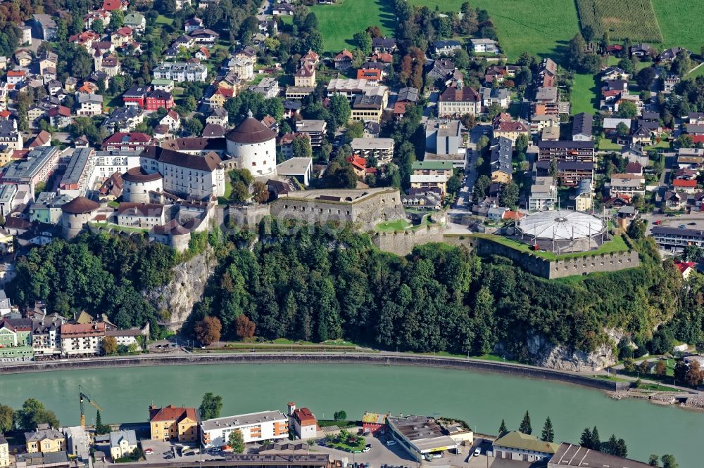 Aerial photograph Kufstein - The fortress Kufstein in Tyrol, Austria. The medieval Burganlage is the landmark of the city of Kufstein. The fortification is also mistakenly called fortress Geroldseck