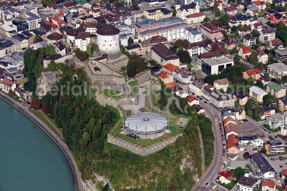 Aerial photograph Kufstein - The fortress Kufstein in Tyrol, Austria. The medieval Burganlage is the landmark of the city of Kufstein. The fortification is also mistakenly called fortress Geroldseck