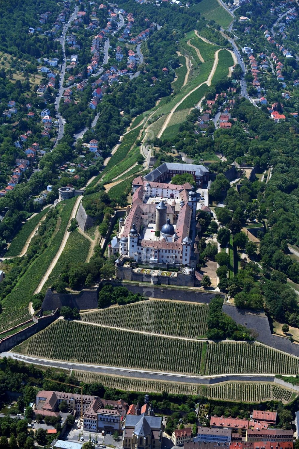 Aerial image Würzburg - Marienberg Fortress and Castle restaurants Fortress Marienberg in Wuerzburg in Bavaria