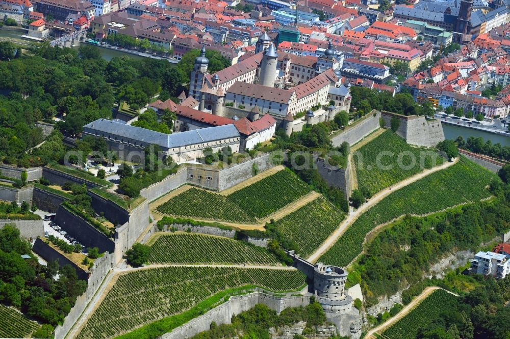 Würzburg from the bird's eye view: Marienberg Fortress and Castle restaurants Fortress Marienberg in Wuerzburg in Bavaria