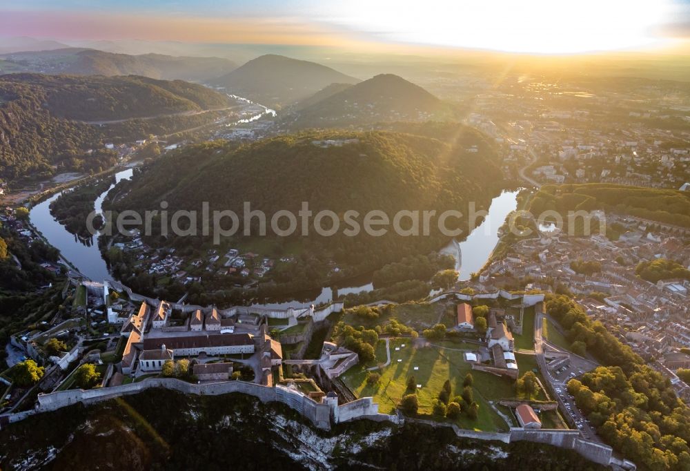 Aerial photograph Besancon - Fortress Citadelle overlooking a loop of the river Doubs in Besancon in Bourgogne-Franche-Comte, France