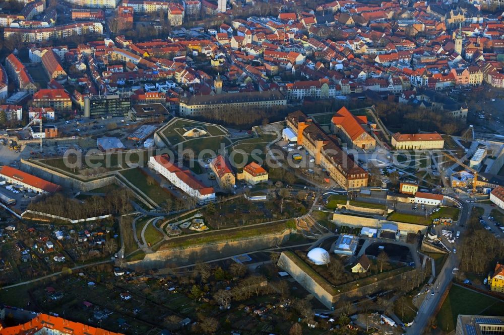 Erfurt from above - Fragments of the fortress Zitadelle Petersberg in Erfurt in the state Thuringia, Germany