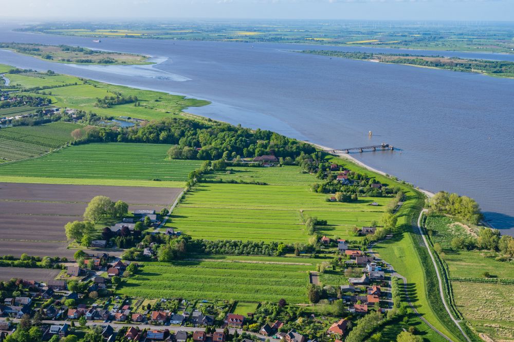Aerial image Stade - Fortress area Grauer Ort in Abbenfleth on the Elbe in Buetzfleth in the state Lower Saxony, Germany