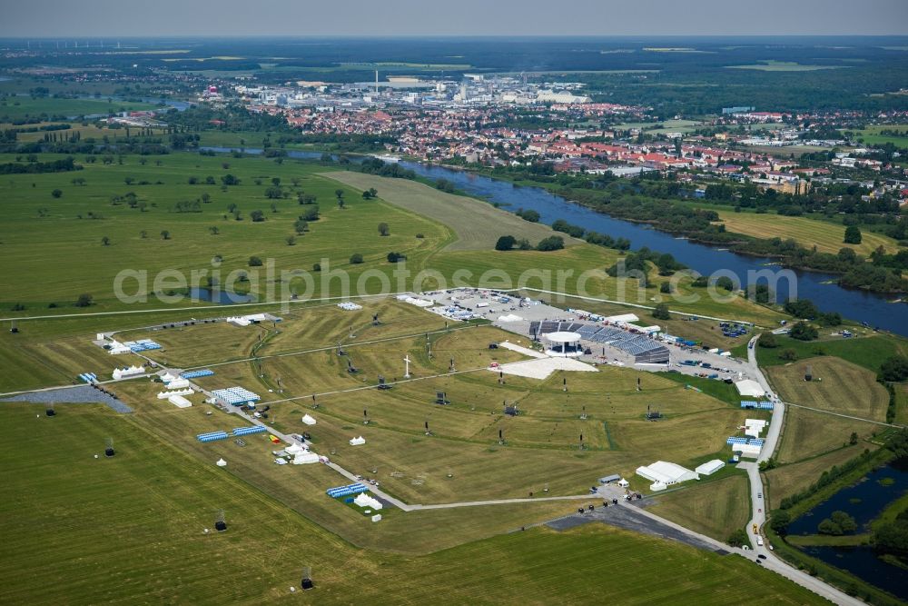 Aerial image Lutherstadt Wittenberg - Fairground of the German Protestant Church Day 2017 near Lutherstadt Wittenberg in the state Saxony-Anhalt